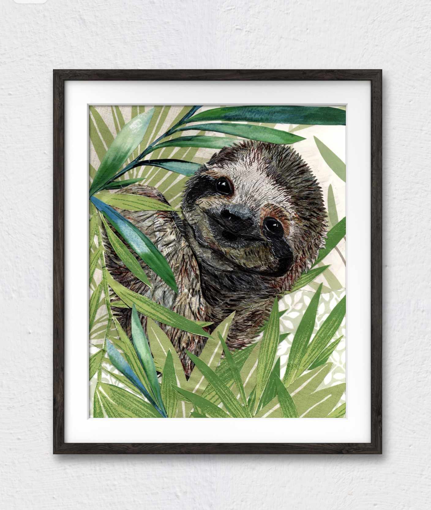 “Simon the Sloth” Original Paper Collage Artwork – Paper Whiskers